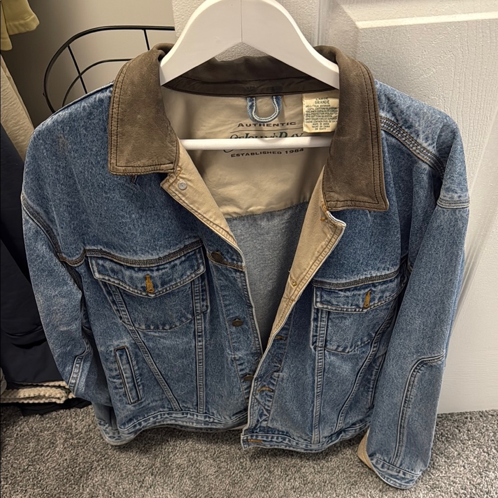 St. John's Bay Blue Denim Jacket with Brown Accents